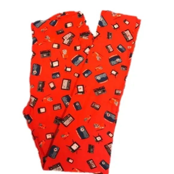 LuLaroe Red Leggings With Radios and Boomboxes NEW - Picture 1 of 7